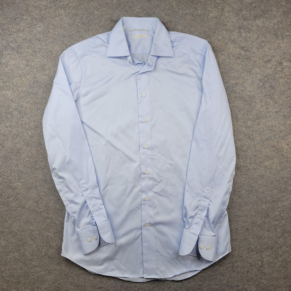 Suitsupply Dress Shirt Mens 15.5 Blue Solid Pima Cotton Tailored Fit Long Sleeve